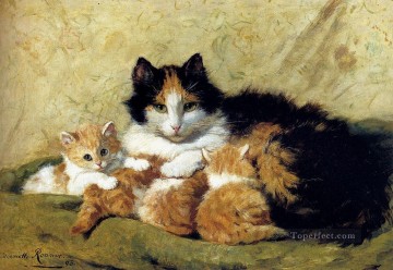 Chat œuvres - Une fière mère chat animal Henriette Ronner Knip
